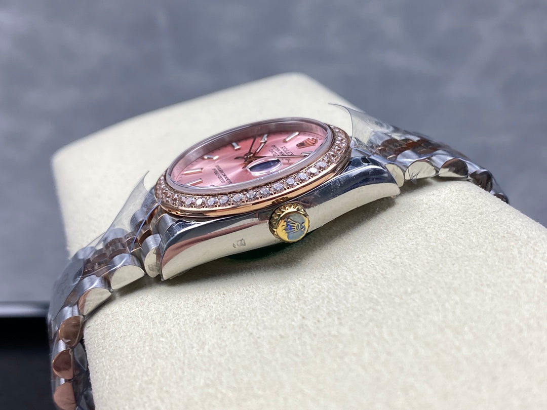Datejust 31mm Pink Gold Steel Diamond Bezel Pink Dial
