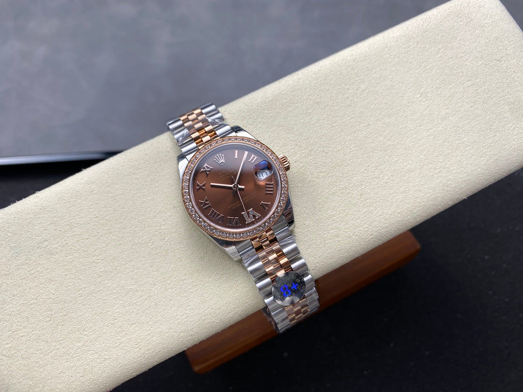 Datejust 31mm Pink Gold Steel Diamond Bezel Chocolate Dial