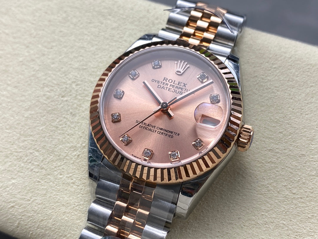 Datejust 31mm Pink Gold Steel Salmon Dial Diamond Numerals