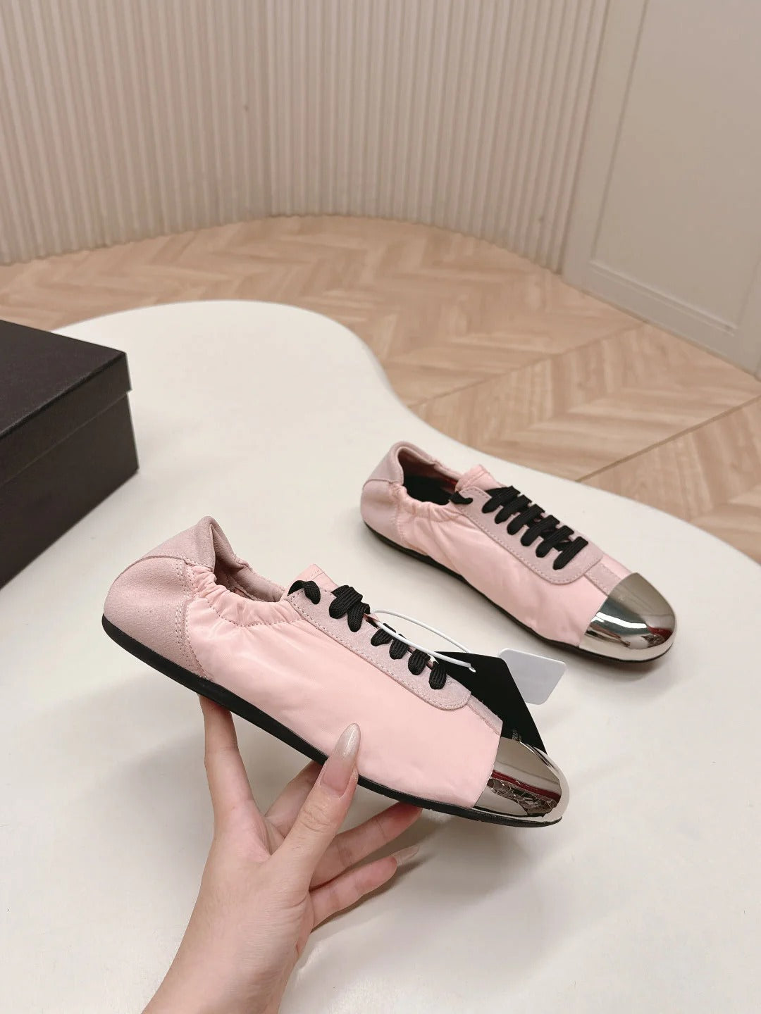 PRA 26S Mary Jane White Light Pink Sliver Canvas Suede 600626