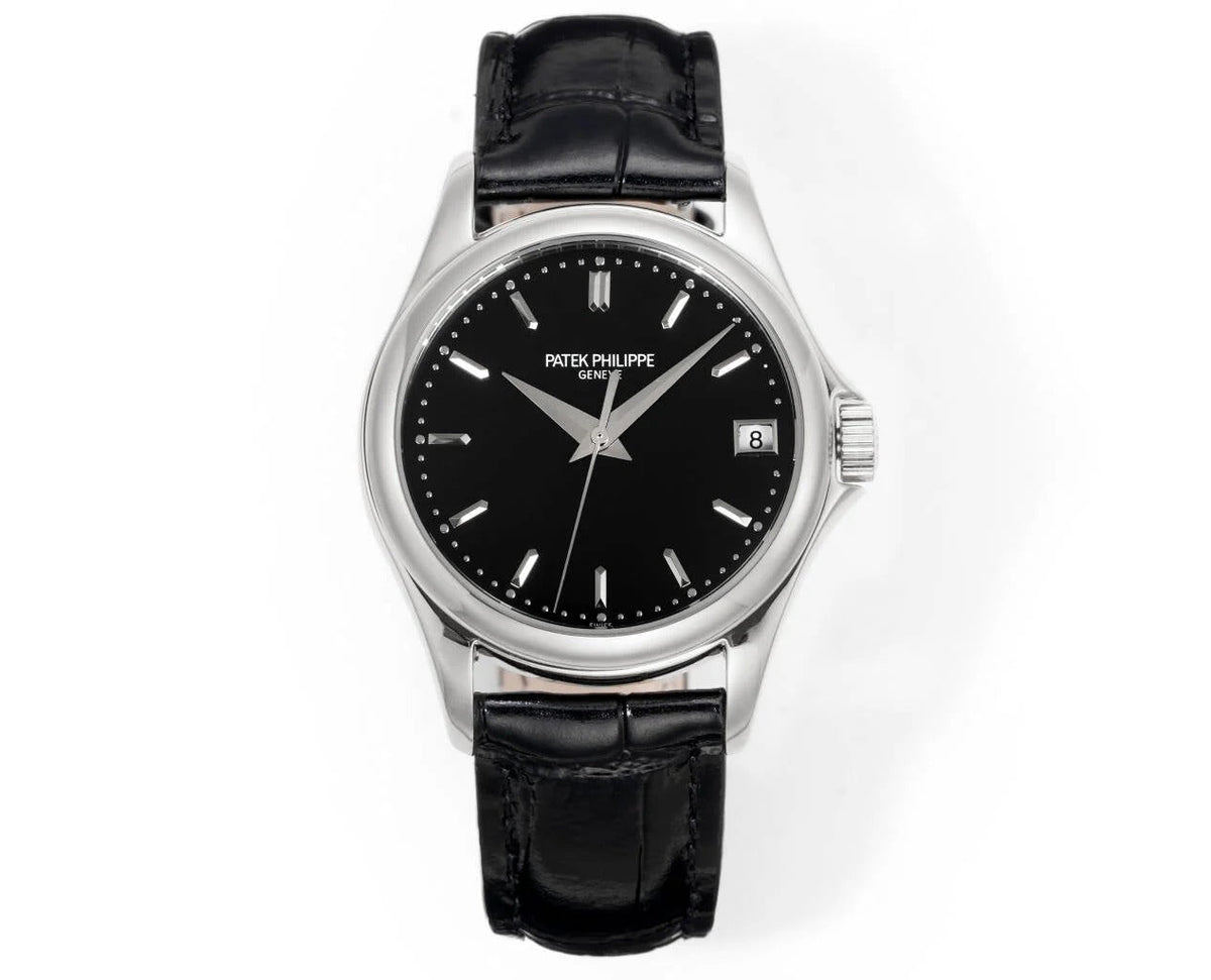 Patek Philippe Calatrava 37mm Black Dial Black Leather Strap