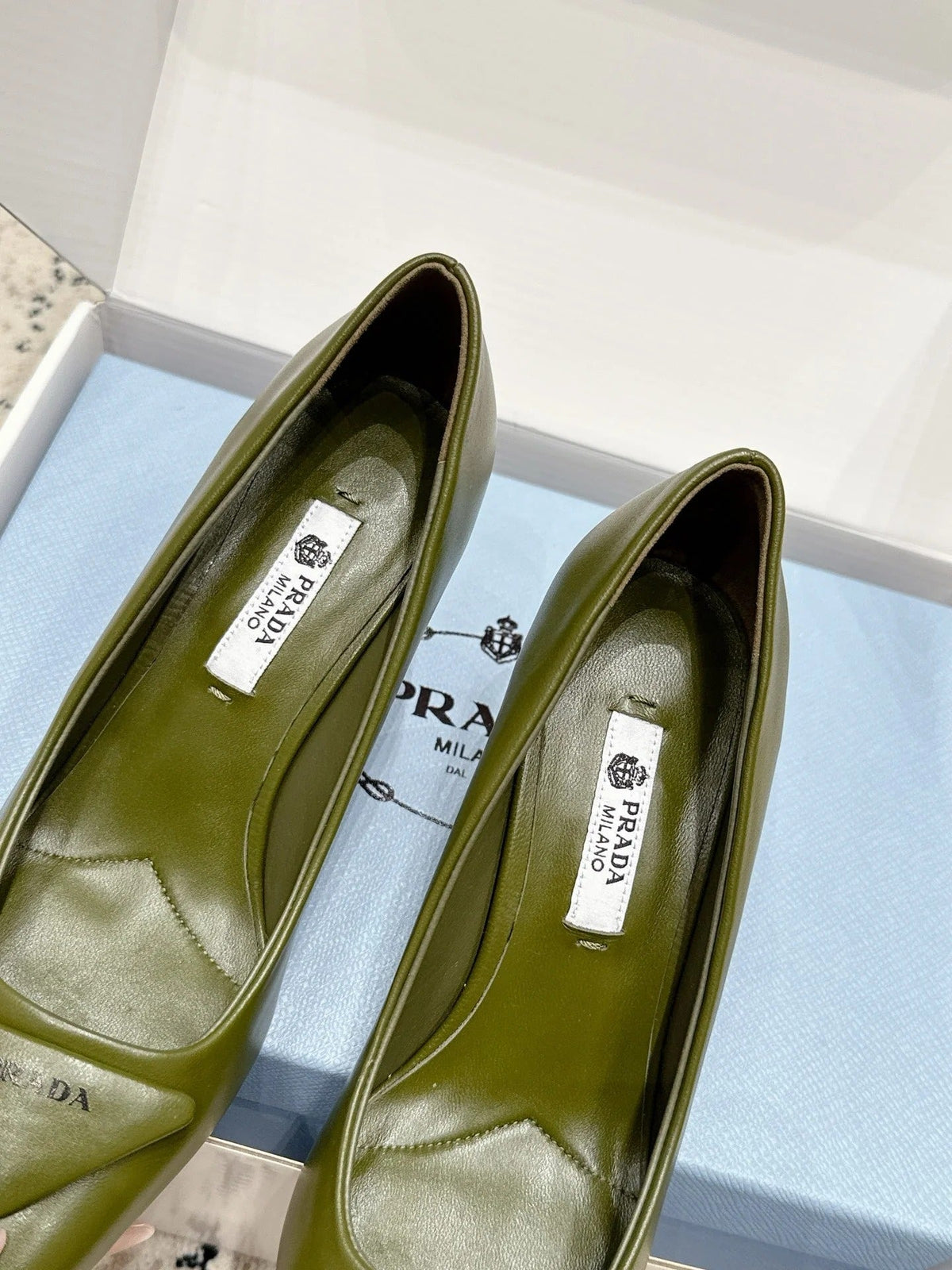 Prada 2026 Pump 75mm Olive Green Cowhide 858218
