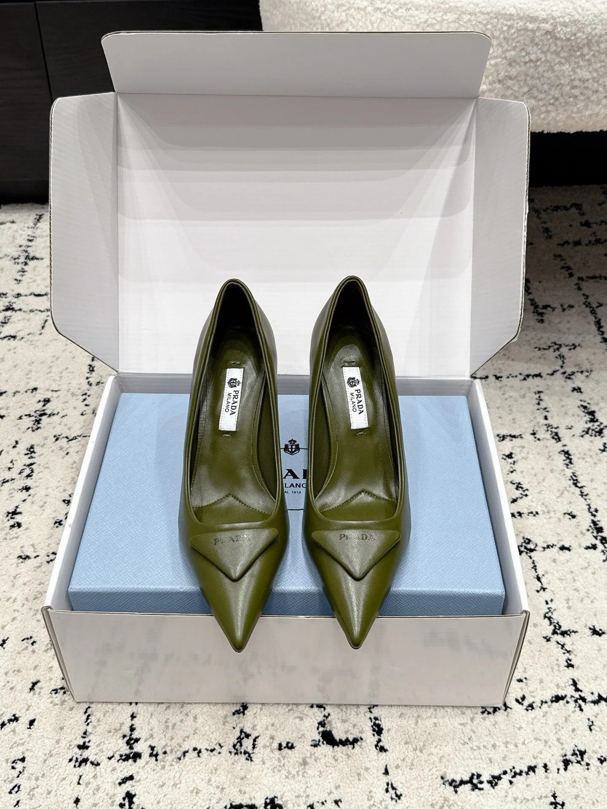 Prada 2026 Pump 75mm Olive Green Cowhide 858218