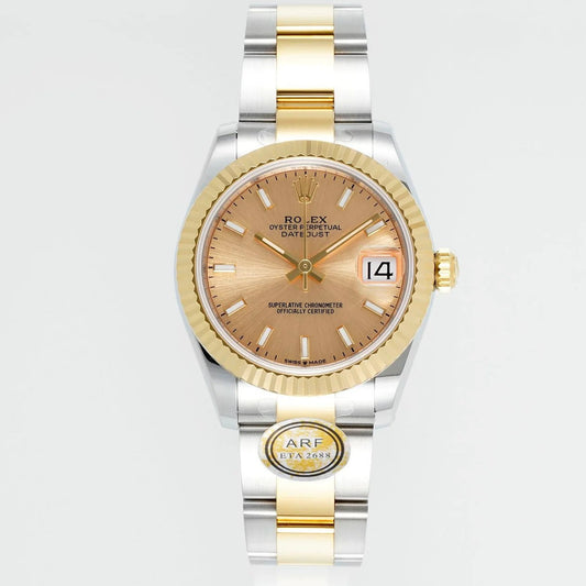 Rolex Datejust 31mm Two-Tone Yellow Gold Fluted Bezel Champagne Dial
