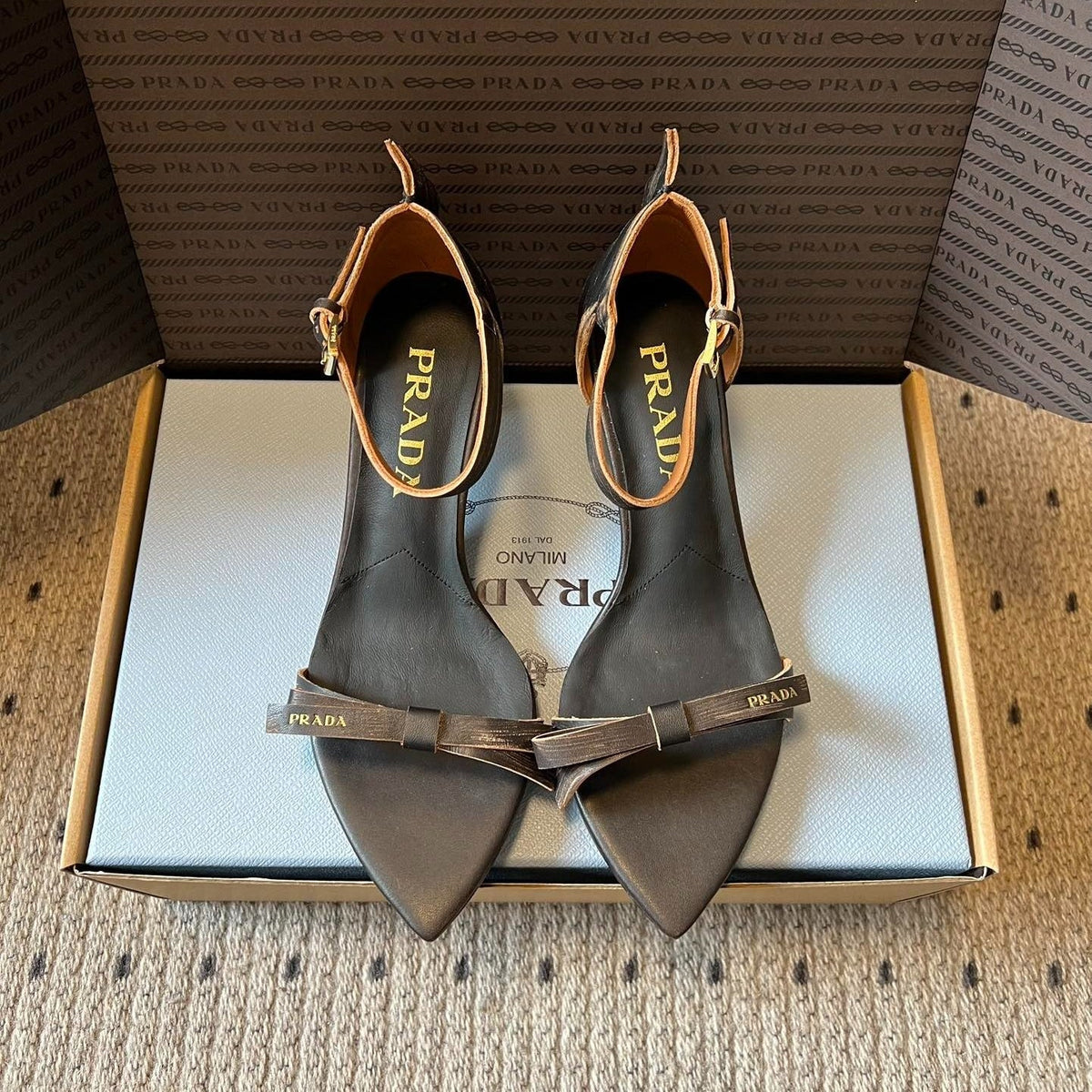 PRA 26S High-Heeled Sandals 60 Black Brown Cowhide 627445