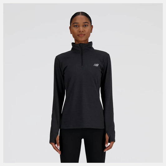 New Balance Sport Essentials Space Dye Quarter Zip - Black Heather - WOMEN